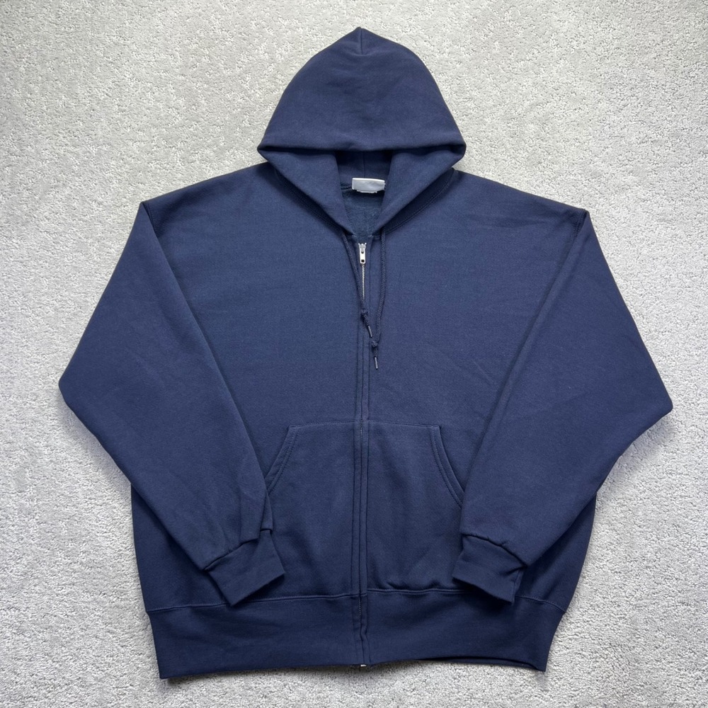 VINTAGE Simply For Sports Hoodie Mens XL? Navy Blue Full Zip Sweatshirt Blank